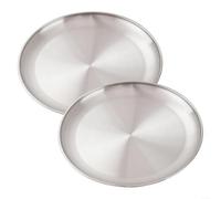 Stainless Steel Camping Plates Set of 2 Round Outdoor Tableware for Kitchen Party Picnic Stackable Plates 14cm/17cm/20cm/23cm/26cm Diameter Flat Bottom Non-Slip(30x1.6cm)