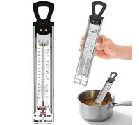 Stainless Steel Candy Thermometer - 30cm, 40-200°C / 100-400°F, Safety Liquid Filled, Large Insulated Loop Handle, Adjustable Pot Clip, for Jam, Deep Frying, Sugar Syrup, Black(silver)