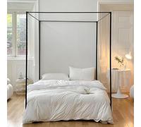 Stainless Steel Canopy Bed Frame - 4-Poster Canopy for Double Bed, Mosquito Net Frame with Bed Bracket, Bedroom Decor for Corner (Black, King)