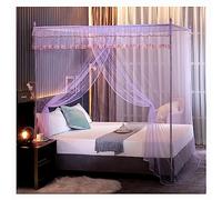 Stainless Steel Canopy Bed Frame Post 4 Corners Canopy Bed Frame Post Poles with Curtains Mosquito Net Frame for Bedroom Decoration,Purple,King Large
