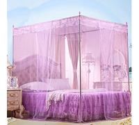 Stainless Steel Canopy Bed Frame with 4 Posts, Full/Queen Size, Fits Twin/Full/California King, 22mm Thick Bracket, 180x200CM, Durable Metal Netting Design