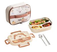 Stainless Steel Capybara Lunch Box,3-Compartments Kinder Leakproof Ben-to Box with Spoon, Chopsticks and Insulation Bag for School Or Nursery