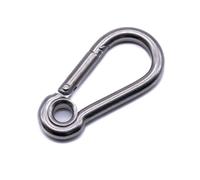 Stainless steel carabiner snap spring hook with eyelet A4 316 marine grade hiking fishing camping keychain eye (100, 4mm x 40mm)