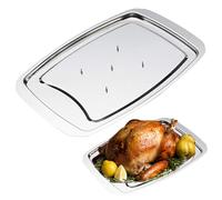 Stainless Steel Carving Tray Spiked Meat Dish with Spiked Caps Polished Non-Slip Serving Tray Turkey Pan for Slicing, Cutting, Chopping Meat Carving Board