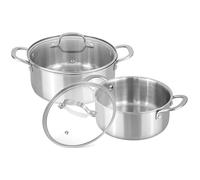 Stainless Steel Casserole Dish with Lid - Induction Hob Cooking Pots Set - Non Stick Dutch Oven - 20cm 2.7L & 24cm 4.3L (2 Pots + 2 Glass Lids) - by Nuovva