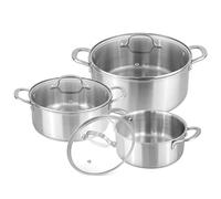Stainless Steel Casserole Dish with Lid - Induction Hob Cooking Pots Set - Non Stick Dutch Oven - 20cm 2.7L, 24cm 4.3L & 28cm 7.2L (3 Pots + 3 Glass Lids) - by Nuovva