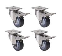 Stainless Steel Casters 2.5"70kg Load CapacityFlat Plate Design with BrakesGrey WheelsSet of 4 HeavyDuty Furniture Casters for Smooth Mobility