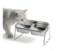 Stainless Steel Cat Bowl Double Dish with Tilted Stand Anti Slip Base Raised Cat Food Bowls for Indoor Cats Large Capacity Water Bowl Easy Clean 304 Rustproof Feeding Dish for Kittens Adult Cats