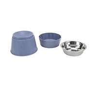 Stainless Steel Cat Bowl,Easy to Clean Non-Slip Silicone Mat Cat Feeder,Increased Neck Protective Heavy Duty Cat Double Bowl for Pets Cats and Puppies Food and Water Feeding (Blue [high double bowl])