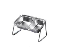 Stainless Steel Cat Bowl High Rack Tilt Neck Protection Universal Grain Bowl For Cats And Dogs Pure Metal Pet Supplies(Double bowl)
