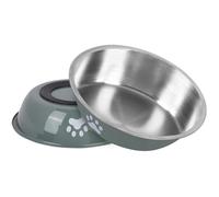 Stainless Steel Cat Bowls 2 pack, Whisker Friendly Shallow Cat Dishes for Food and Water, Non-Slip Silicone Bottom, Heavy Duty, Replacement Kitten Metal Plate for Elevated Stands (Deep Green)