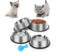 Stainless Steel Cat Bowls, 4 Pack Metal Dog Bowls for Food and Water, Non-Slip Pet Feeding Dish Bowl With Rubber Base for indoor Cats Small Dogs