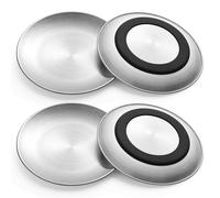 Stainless Steel Cat Bowls, 6.7" Wide and Shallow Cat Food Bowl Set with Silicone Ring for Non Slip, Flat Cats Dishes or Plates for Feeding Indoor Cats, Kitten, Small Dogs (Silver-4 Pack)