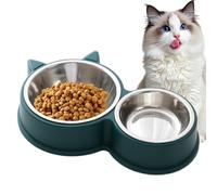 Stainless Steel Cat Bowls, Anti-Slip Cat Ear Design, Thickened Water & Food Feeder, Spill-Resistant Pet Dish, Ideal for Puppies, Cats, Small Dogs, Prevents Tipping, 30x14x5 cm