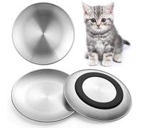 Stainless Steel Cat Bowls, Flat Metal Cat Food Bowl Set with Silicone Ring for Non Slip, 6.7" Wide and Shallow Cats Dishes or Plates for Feeding Indoor Cats, Kitten, Small Dogs (Silver-3 Pack)