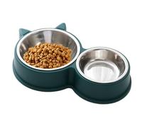 Stainless Steel Cat Bowls with Anti-Slip Base, Cat Ear Shape Design, Water and Food Feeder, 300x140x50mm Thickened Pet Supplies to Prevent Tipping, Ideal for Puppies and Cats