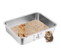 Stainless Steel Cat Litter Box, 15.7"×11.8"×4" Metal Litter Pan, Small Litter Box for Little Cats Kittens, Easy Cleaning