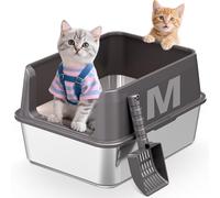 Stainless Steel Cat Litter Box, 17" L x 13" W x10 H Metal Kitty Litter Box with Lid, Suitable for Small and Medium-Sized Cats Never Absorbs Odors, Leak-Proof, Non-Sticky, Easy to Clean,with Scoop