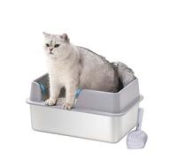 Stainless Steel Cat Litter Box, 19.7 X 13.8 X 9.8in Litter Box with Splash Proof Lid and Scoop for All Cats, Easy to Clean, Non Sticky, Large Open Top and Side (Large Gray)