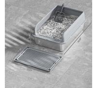 Stainless Steel Cat Litter Box, 60x40x30cm High Sided Metal Litter Tray with Scoop & Mat, Leak-Proof Enclosed Design, Non-Stick & Odour-Resistant for Cats & Rabbits - Grey