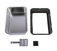 Stainless Steel Cat Litter Box Anti Splashing Top Entry Large High Sided Kitty Litter Pan with Scoop for Big Cat (Black)