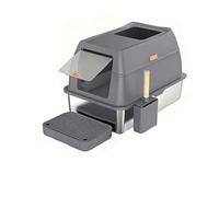 Stainless steel cat litter box, detachable large capacity splash proof design, with sand leakage pedal, easy for big and fat cats to use