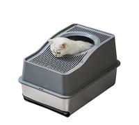 Stainless Steel Cat Litter Box, Enclosed Drawer Type Covered Cat Litter Pan with High Sides, Anti-Splash Design, Easy Clean Large Cat Toilet for Indoor Cats, 60x40x35cm, Black