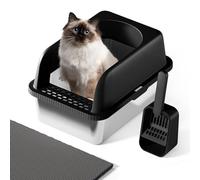 Stainless Steel Cat Litter Box, Extra Large Litter Box for Big Cats, Metal Litter Box with High Side, Open Top Metal Litter Box, Anti-Leakage,Non-Stick, Includes Litter Mat & Metal Scoop,Easy Cleaning