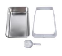 Stainless Steel Cat Litter Box, High Sided Metal Kitty Litter Tray, Anti Splashing Open Top Litter Pan with Scoop for Indoor Cats, Easy to Clean and Odor Containing (L)