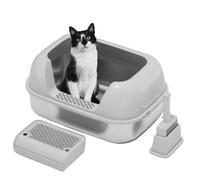 Stainless Steel Cat Litter Box Large 58x42x30cm Oval with Footboard and Scoop High Sides Open Top Odor & Scratch Resistant