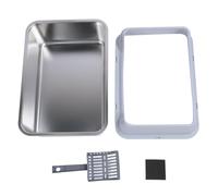 Stainless Steel Cat Litter Box, Large High Sided Top Entry Kitty Litter Pan with Scoop for Big Cats, Anti Splashing Open Top Metal Litter Tray with Fence (Light Gray)