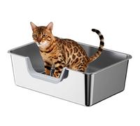 Stainless Steel Cat Litter Box, Large Metal Cat Pan Box, 6 Inch High Sides Low Entry Kitten Litter Boxes, Litter Pan for Older Cats, Easy Cleaning, Non Stick, No Smell, 17.7" x 13.8", Gray