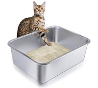 Stainless Steel Cat Litter Box - Large Metal High-Sided Pan for Cats, Pets, Non-Stick, Odor-Free, Easy to Clean, Splash-Proof, Durable (20" L x 13.8" W x 6" H)