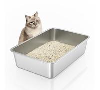 Stainless Steel Cat Litter Box, Large Metal Litter Tray for Cats Rabbits, Never Absorb Odors, Stain Free, Rustproof, Non Stick Smooth Surface, Anti-Slip Rubber Bottom, Easy to Clean, 23.5"Lx15.5"Wx6"H