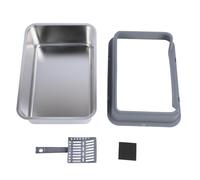 Stainless Steel Cat Litter Box, Large Top Entry Litter Pan for Big Cats, High Sided Anti Splashing Kitty Litter Tray with Scoop, Odour Blocking Metal Litter Box for Indoor Cats (Deep Gray)