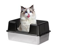 Stainless Steel Cat Litter Box Open Tray High Sides Leak Proof Black