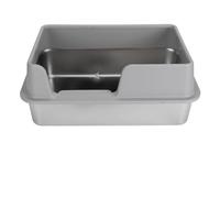Stainless Steel Cat Litter Box Semi-Closed High Sided Litter Pan Easy to Clean for Small Medium Cats(Gray)