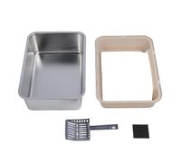 Stainless Steel Cat Litter Box, Top Entry Large High Sided Kitty Litter Pan with Scoop, Rust Resistant Odor Blocking Litter Tray for Big Cats, 19.7 x 13.8 x 5.9 Inches (Khaki)