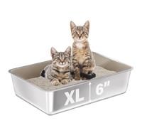 Stainless Steel Cat Litter Box Tray Heavy Duty 60L x 40W x15H CM, Metal Non Stick Surface Litter Box for Large Cats Anti-leakage Easy to Clean Open Top Kitty Litter Pan Extra Large 20L