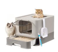 Stainless Steel Cat Litter Box with Drawer, Light Grey + Dark Grey