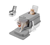 Stainless Steel Cat Litter Box with Flip Lid, Dove Grey
