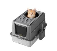 Stainless Steel Cat Litter Box with Flip Lid, XXL Enclosed Litter Box with Leak-Proof Design, Enclosed High-Sided Designs, Removable and Metal, Dual Entry for Cats with Scoop, Light Black,60*40*38.5CM