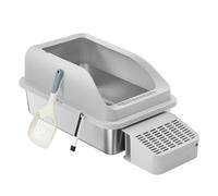 Stainless steel cat litter box with high sides and step
