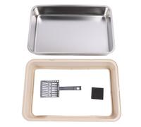 Stainless Steel Cat Litter Box with Lid, Enclosed Top Entry Litter Box for Large Cats, High Sided Anti - Splash Design to Block Odors and Reduce Tracking, Includes Scoop (Khaki)
