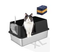 Stainless Steel Cat Litter Box with Lid, Extra Large Metal Litter Box for Big & Multiple Cats, Open Top with High Sides Enclosure, Anti-Leakage, Easy to Clean