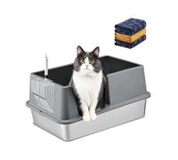 Stainless Steel Cat Litter Box with Lid, Extra Large Metal Litter Box for Big & Multiple Cats, Open Top with High Sides Enclosure, Anti-Leakage, Easy to Clean