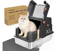 Stainless Steel Cat Litter Box with Lid, Large Covered Enclosed Kitty Litterbox with Hood, Flip Top, High Side, Litter Mat, Scoop for Big Cats, Kitten, No Odor, No Mess, Easy Clean, Grey