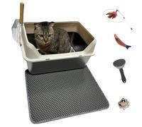 Stainless Steel Cat Litter Box with Lid,Large Litter Box with Side Entrance,Kitty Litter Pan High Sided,Anti-Urine Leakage,Easy to Clean,Included Scoop,Litter Mat&Fish Toys,Brush