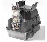 Stainless Steel Cat Litter Box with Lid - XL 18" Deep for Big Cats,180° Flip-Top,Odor-Free & Anti-Leak with Scoop (Dark Grey, 24" L x 16" W x 18" H)