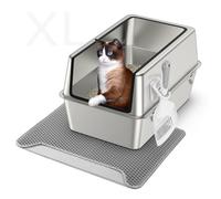 Stainless Steel Cat Litter Box with Lid,XL Extra Large Enclosure Removable Metal Litter Box High Sided for Big Cats,with Litter Scoop,Double Layer Litter Mat,Anti-Leakage,Non-Stick,Non-Odor